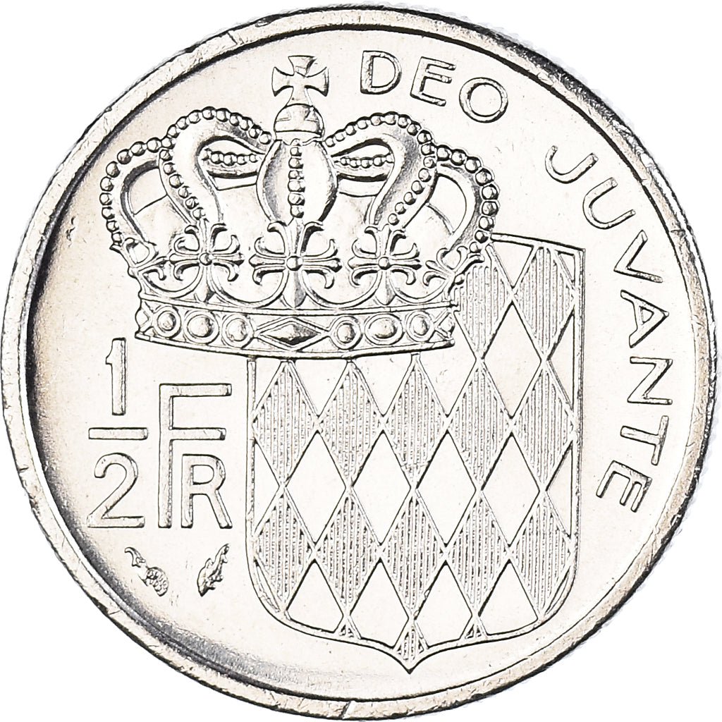 Coin, Monaco, Rainier III, 1/2 Franc, 1975, AU(50-53), Nickel, KM:145