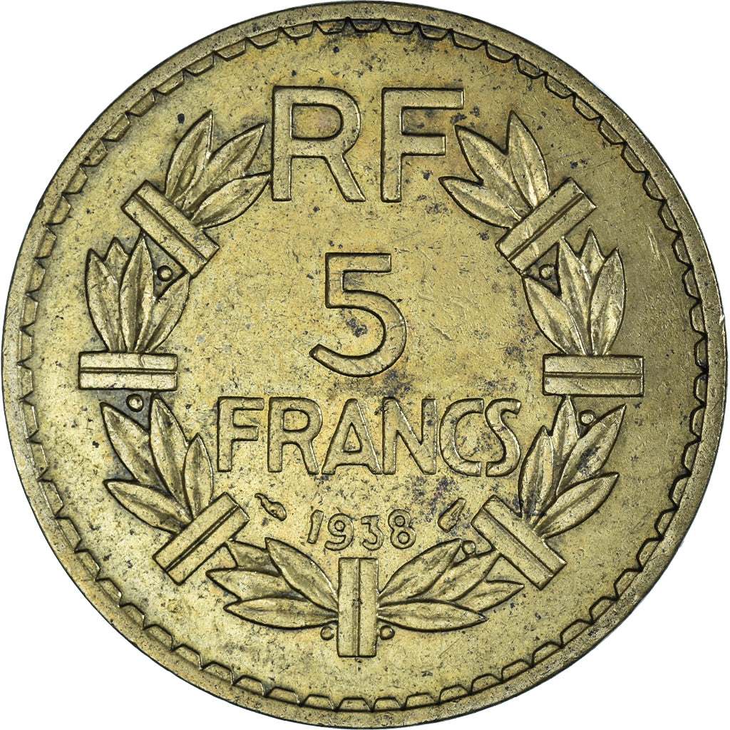 Moneda, Francia, Lavrillier, 5 Francs, 1938, BC+, Aluminio - bronce, KM:888a.1