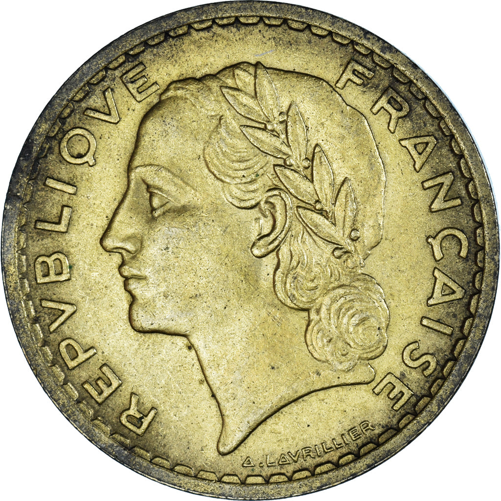 Moneta, Francja, Lavrillier, 5 Francs, 1938, VF(20-25), Aluminium-Brąz