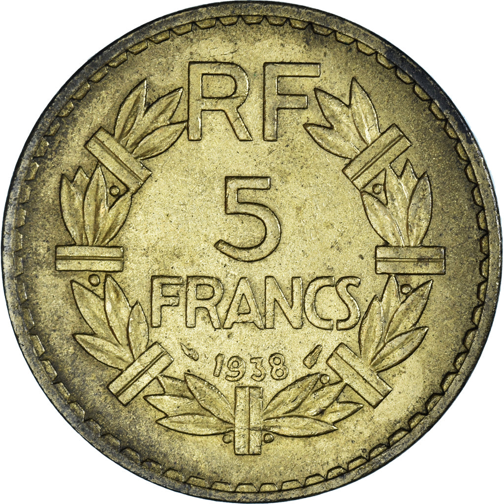 Moneta, Francja, Lavrillier, 5 Francs, 1938, VF(20-25), Aluminium-Brąz