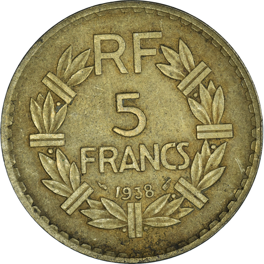 Moneda, Francia, Lavrillier, 5 Francs, 1938, BC+, Aluminio - bronce, KM:888a.1