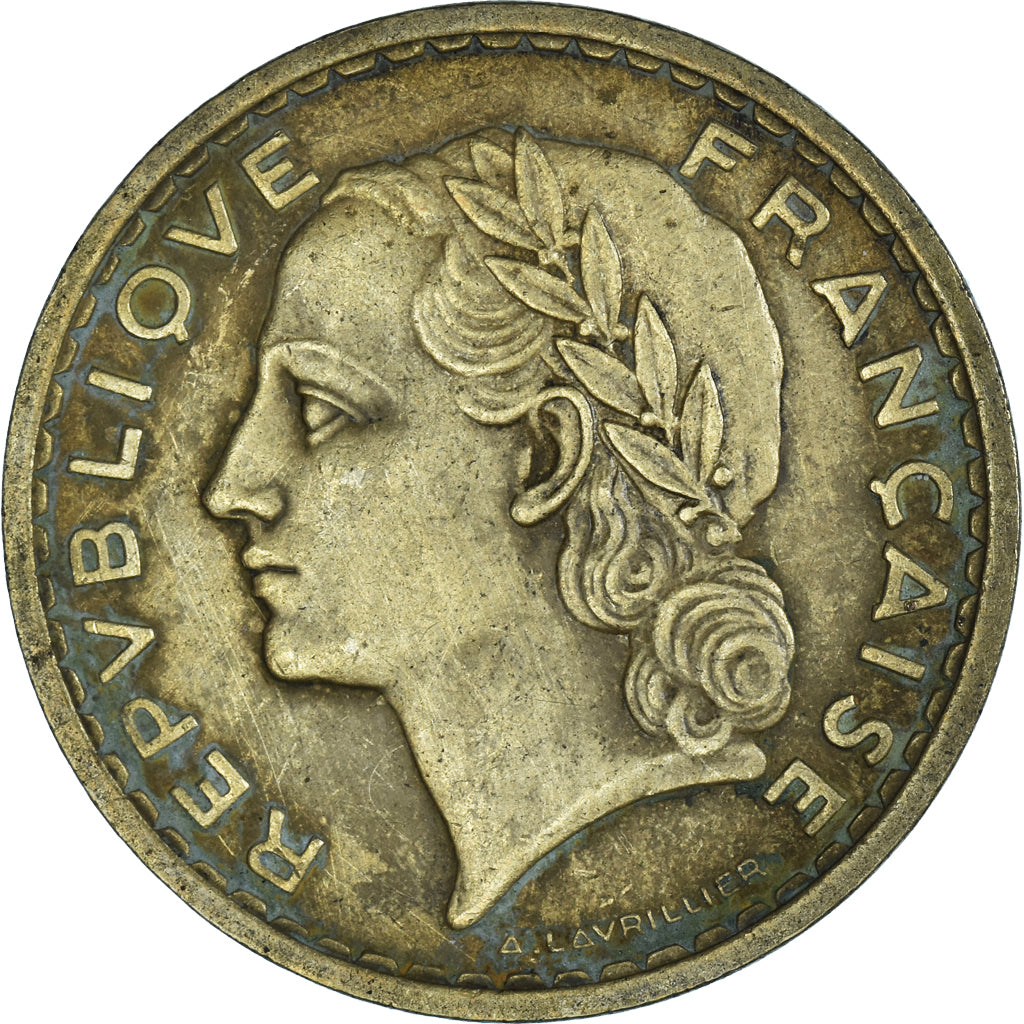 Moneta, Francja, Lavrillier, 5 Francs, 1938, VF(20-25), Aluminium-Brąz