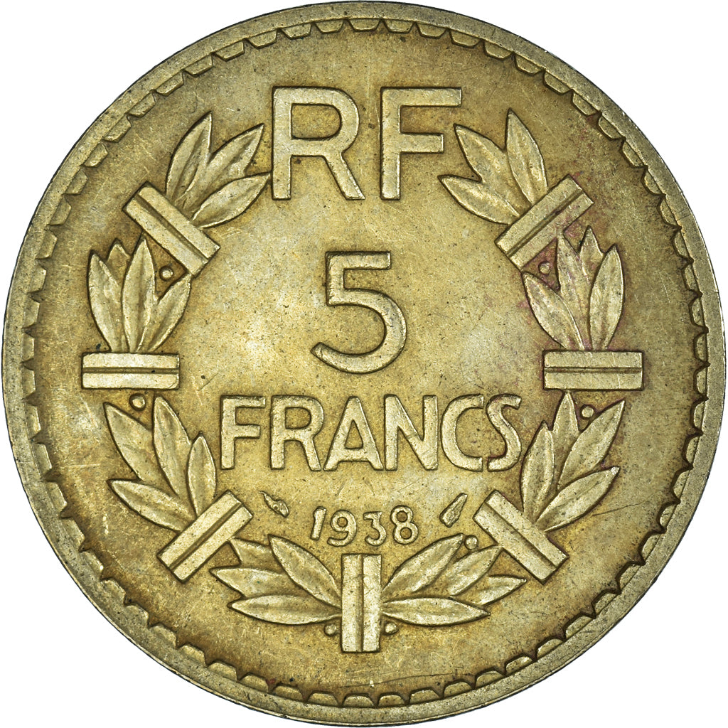 Moeda, França, Lavrillier, 5 Francs, 1938, VF(20-25), Alumínio-Bronze