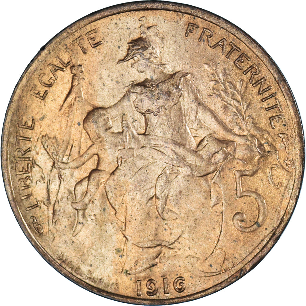 Munten, Frankrijk, Dupuis, 5 Centimes, 1916, Paris, ZF+, Bronzen, KM:842, Le
