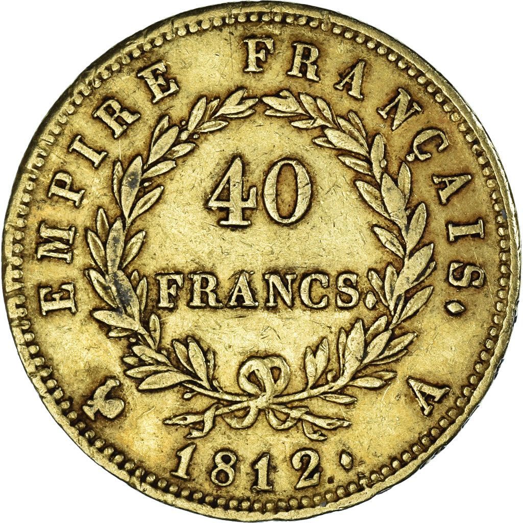 Moeda, França, Napoléon I, 40 Francs, 1812, Paris, EF(40-45), Dourado