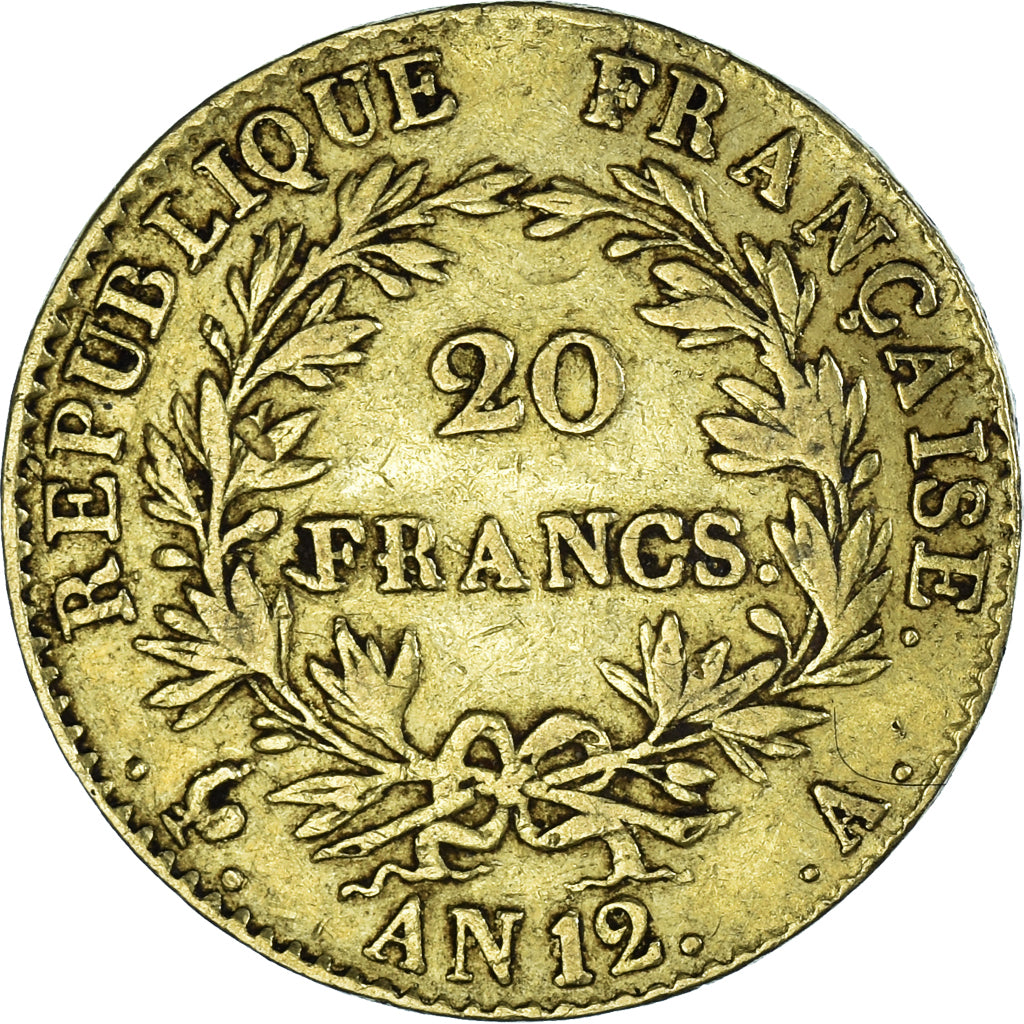 Moneta, Francia, Napoléon I, 20 Francs, An 12, Paris, MB+, Oro, KM:651