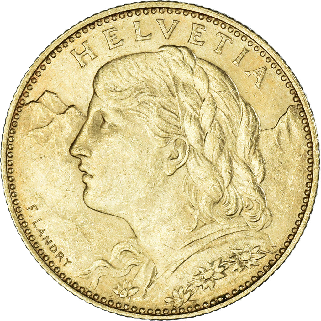 Coin, Switzerland, 10 Francs, 1915, Bern, AU(55-58), Gold, KM:36