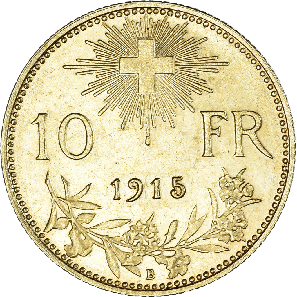 Coin, Switzerland, 10 Francs, 1915, Bern, AU(55-58), Gold, KM:36