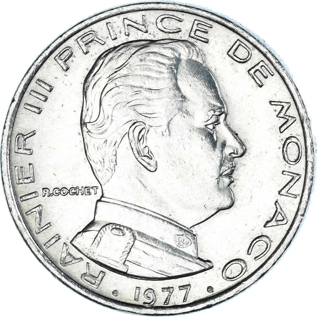 Coin, Monaco, Rainier III, 1/2 Franc, 1977, AU(50-53), Nickel, KM:145