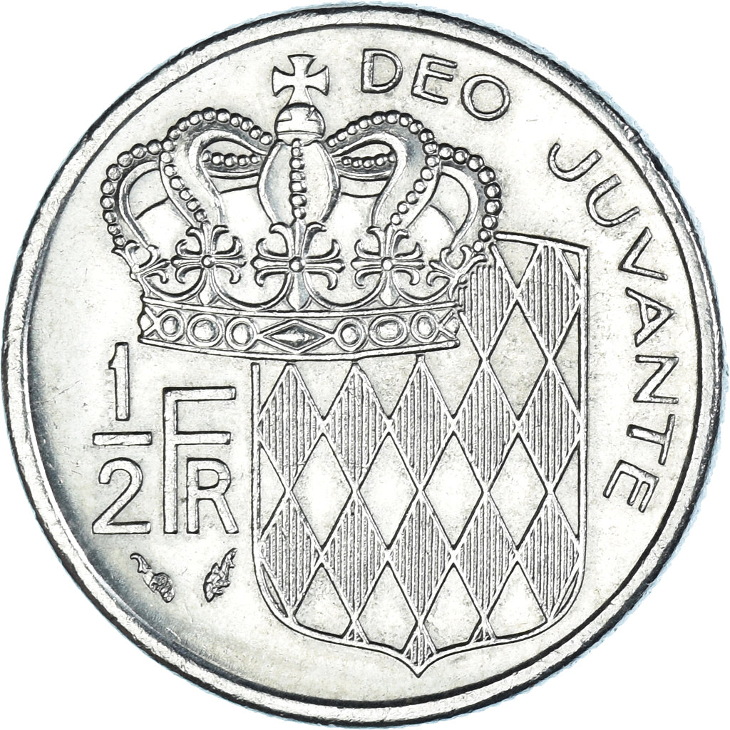 Coin, Monaco, Rainier III, 1/2 Franc, 1977, AU(50-53), Nickel, KM:145