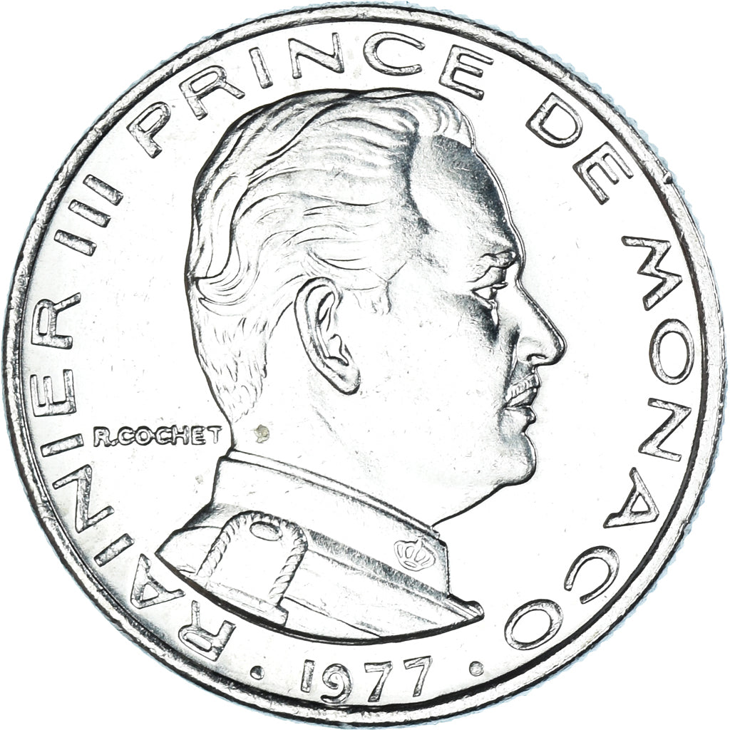 Coin, Monaco, Rainier III, 1/2 Franc, 1977, MS(60-62), Nickel, KM:145