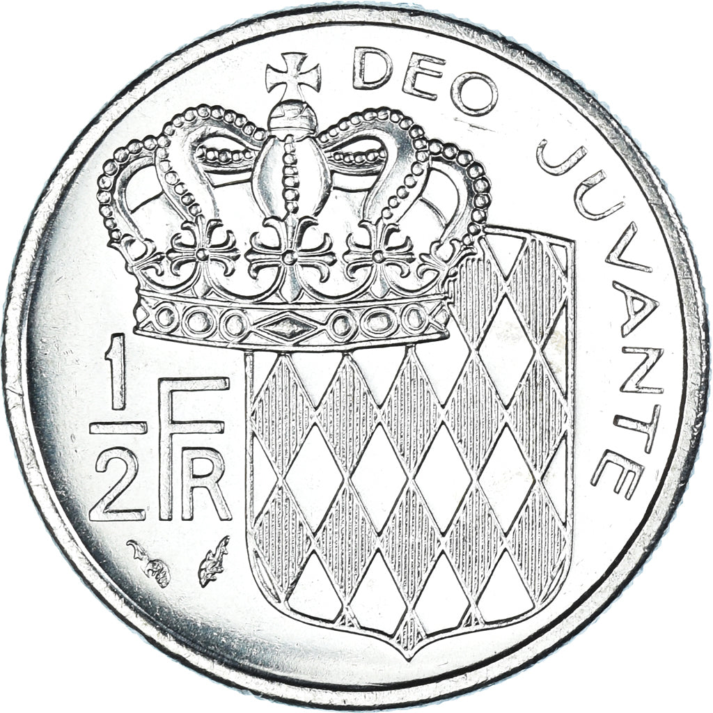 Coin, Monaco, Rainier III, 1/2 Franc, 1977, MS(60-62), Nickel, KM:145