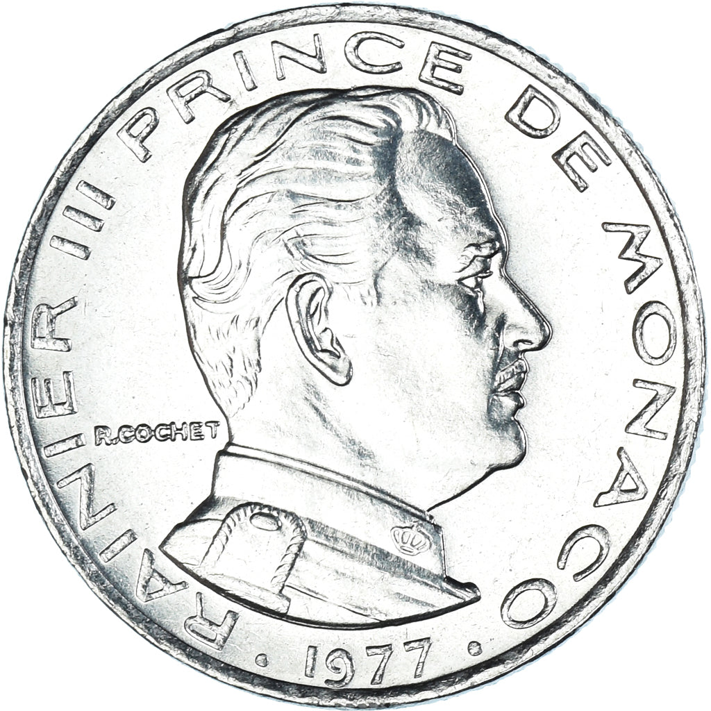 Coin, Monaco, Rainier III, 1/2 Franc, 1977, MS(60-62), Nickel, KM:145