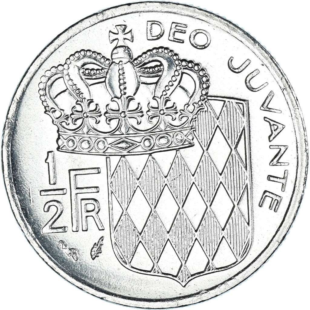 Coin, Monaco, Rainier III, 1/2 Franc, 1977, MS(60-62), Nickel, KM:145