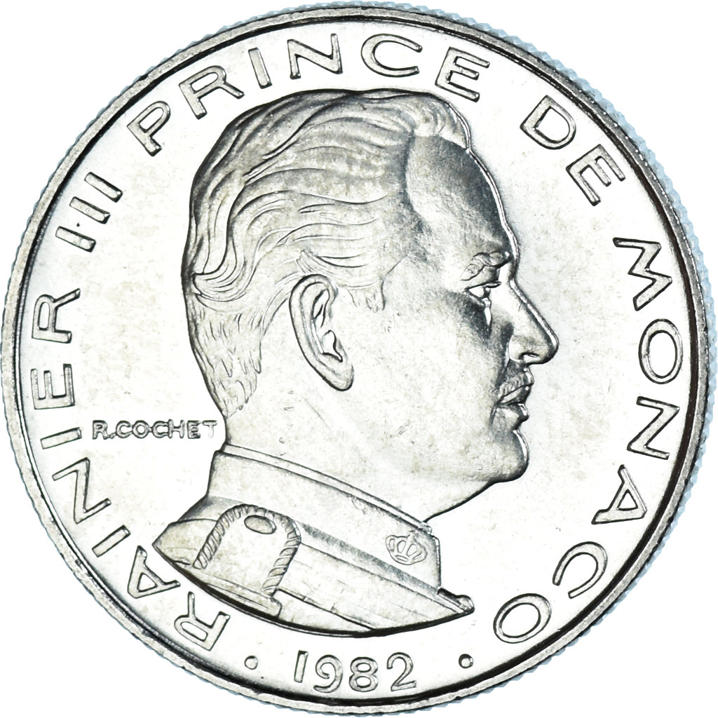 Coin, Monaco, Rainier III, 1/2 Franc, 1982, AU(50-53), Nickel, KM:145