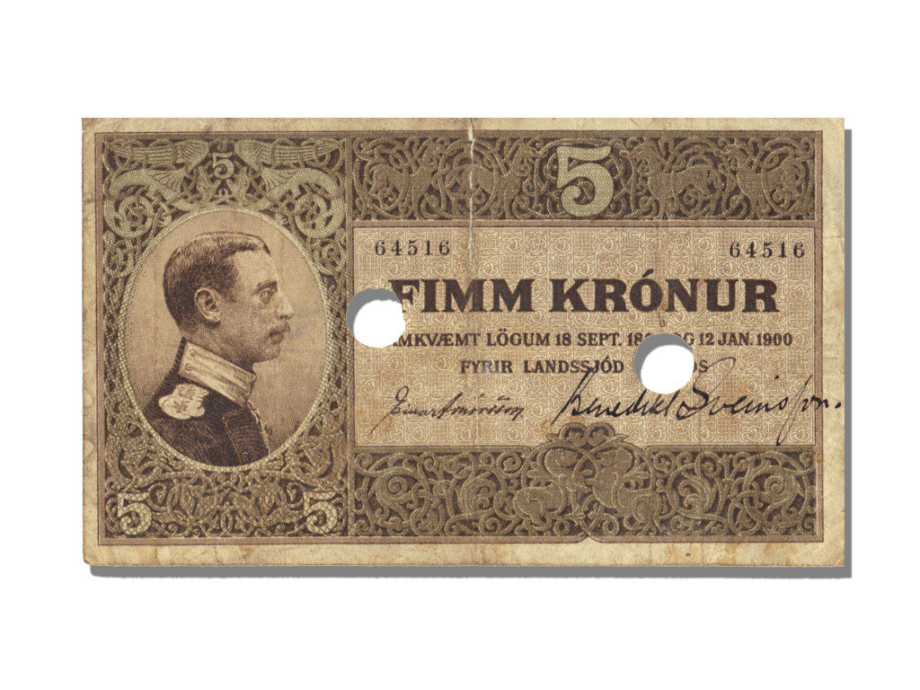 Biljet, IJsland, 5 Kronur, 1900-01-12, TB+