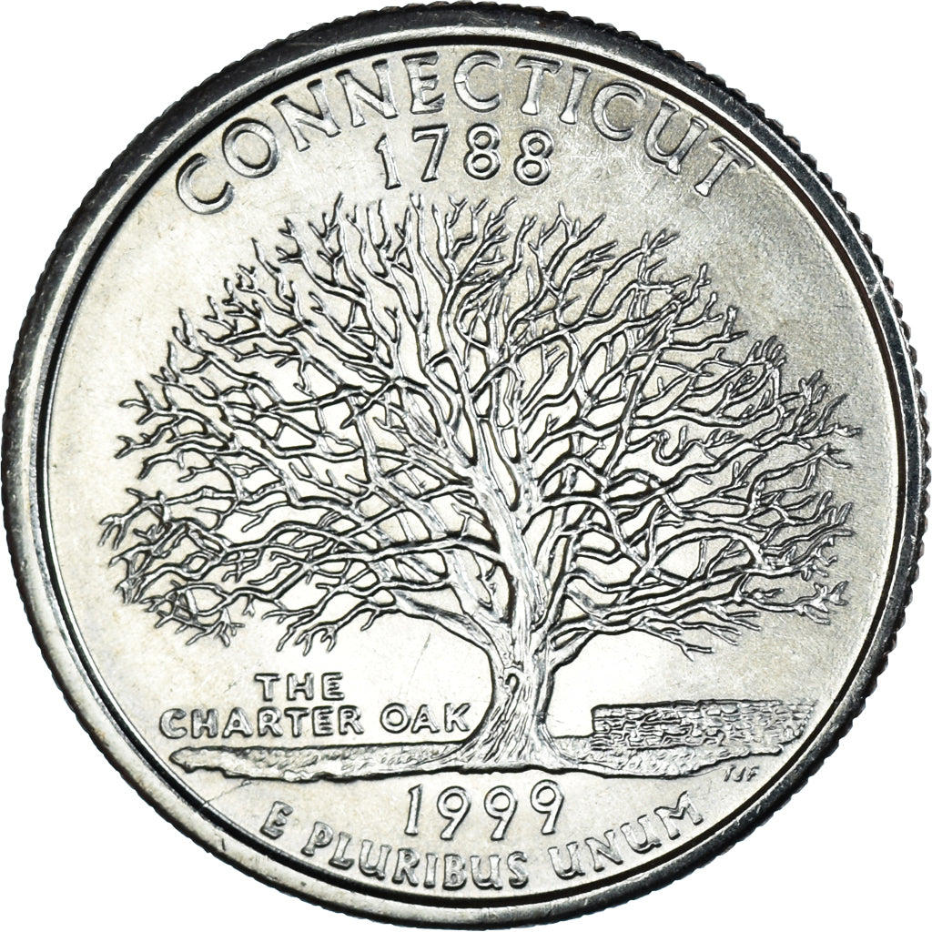 Coin, United States, Quarter, 1999, U.S. Mint, Philadelphia, Connecticut 1788