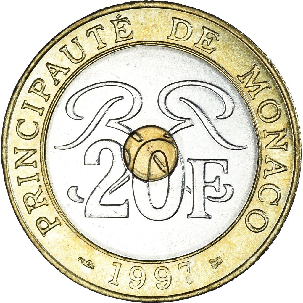Coin, Monaco, Rainier III, 20 Francs, 1997, MS(60-62), Tri-Metallic, KM:165