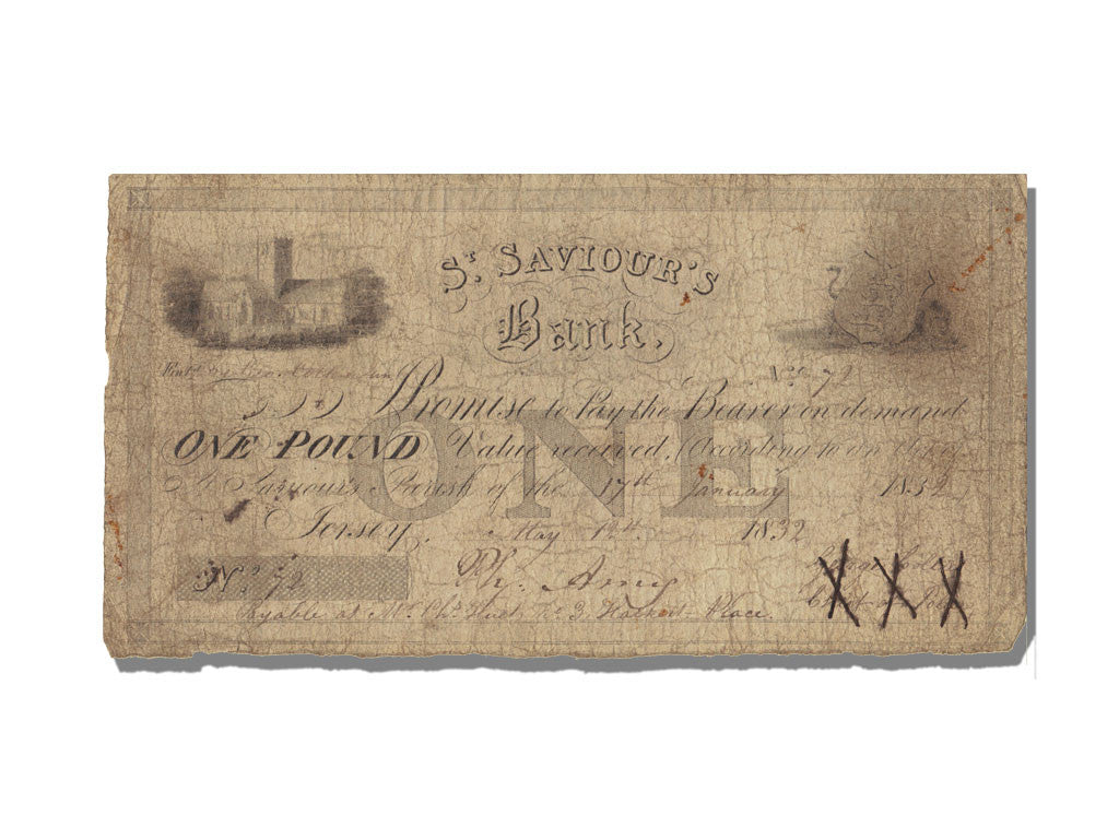 Jersey, 1 Pound, 1832-05-12, St Saviour's Bank, VF(30-35)