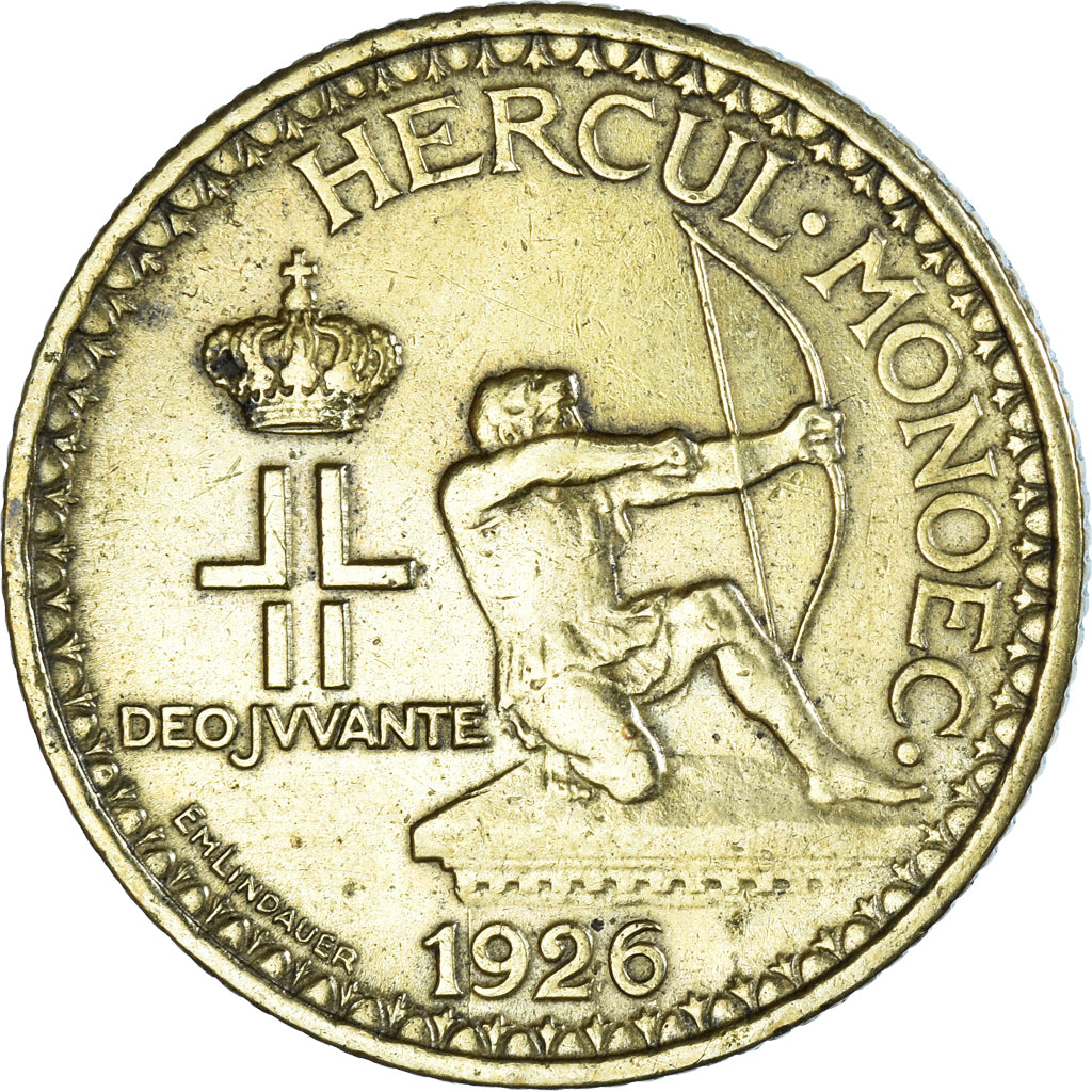 Coin, Monaco, Louis II, 2 Francs, 1926, Poissy, VF(30-35), Aluminum-Bronze