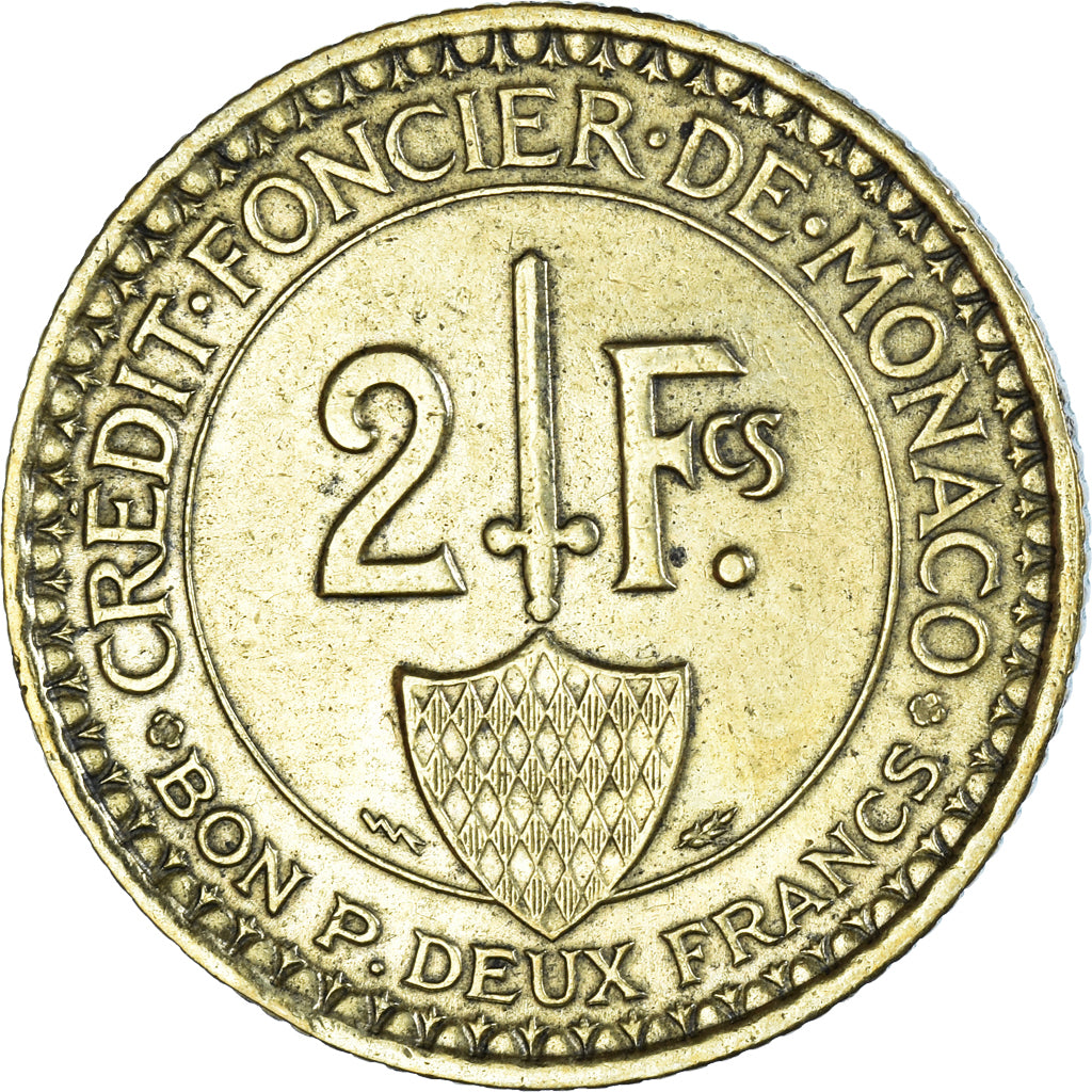 Coin, Monaco, Louis II, 2 Francs, 1926, Poissy, VF(30-35), Aluminum-Bronze