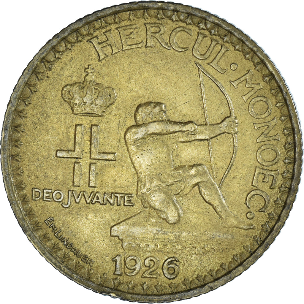 Coin, Monaco, Louis II, 2 Francs, 1926, Poissy, VF(30-35), Aluminum-Bronze