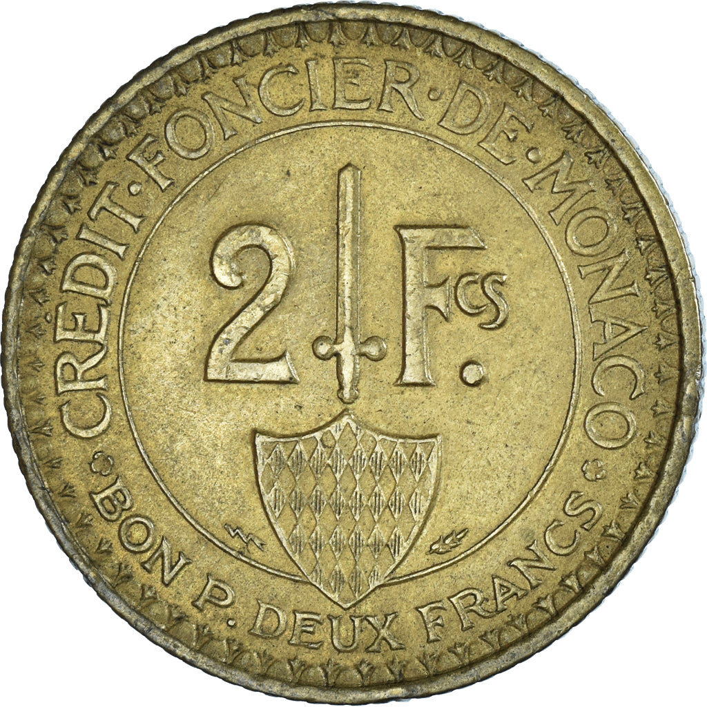 Coin, Monaco, Louis II, 2 Francs, 1926, Poissy, VF(30-35), Aluminum-Bronze