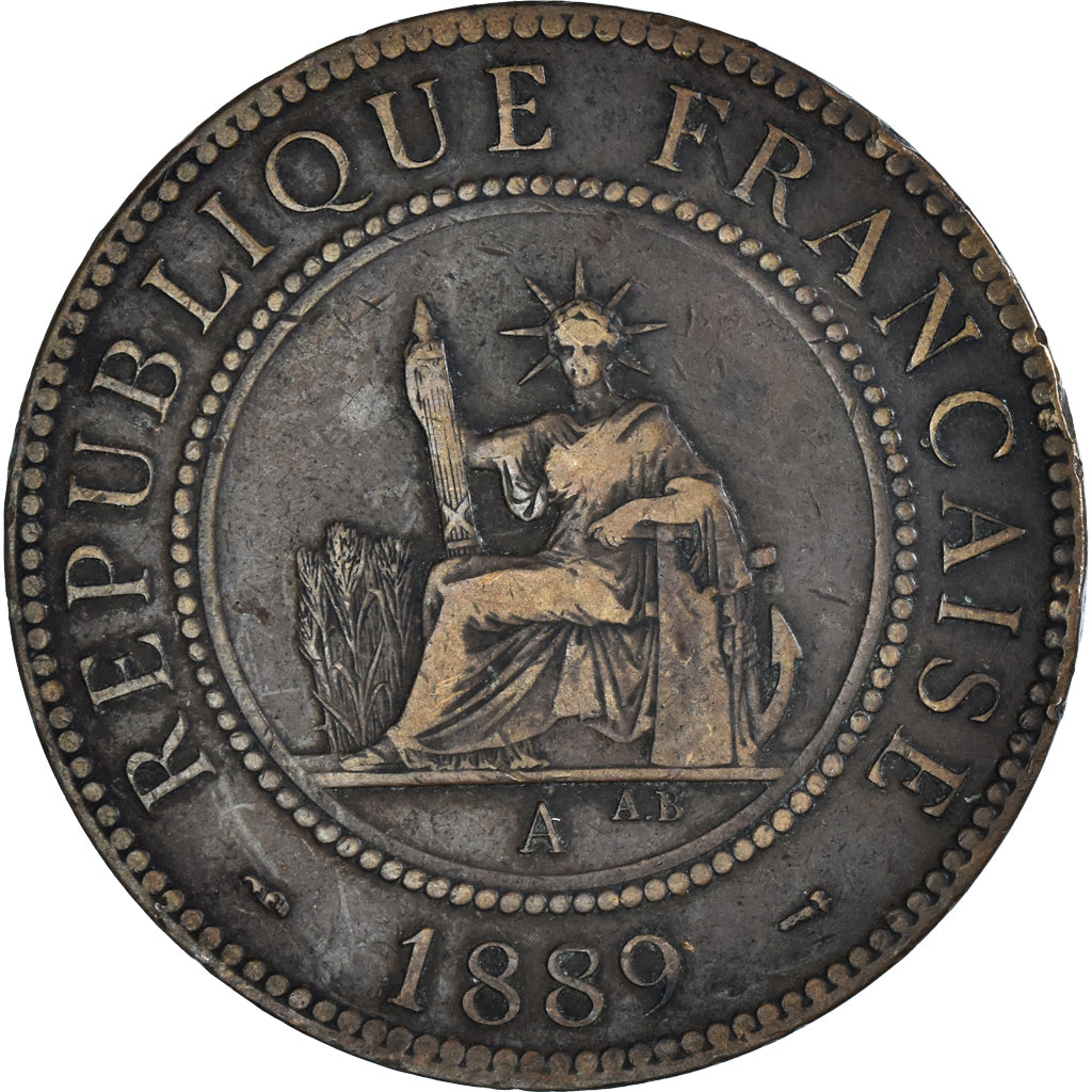 Coin, FRENCH INDO-CHINA, Cent, 1889, Paris, VF(30-35), Bronze, KM:1, Lecompte:41