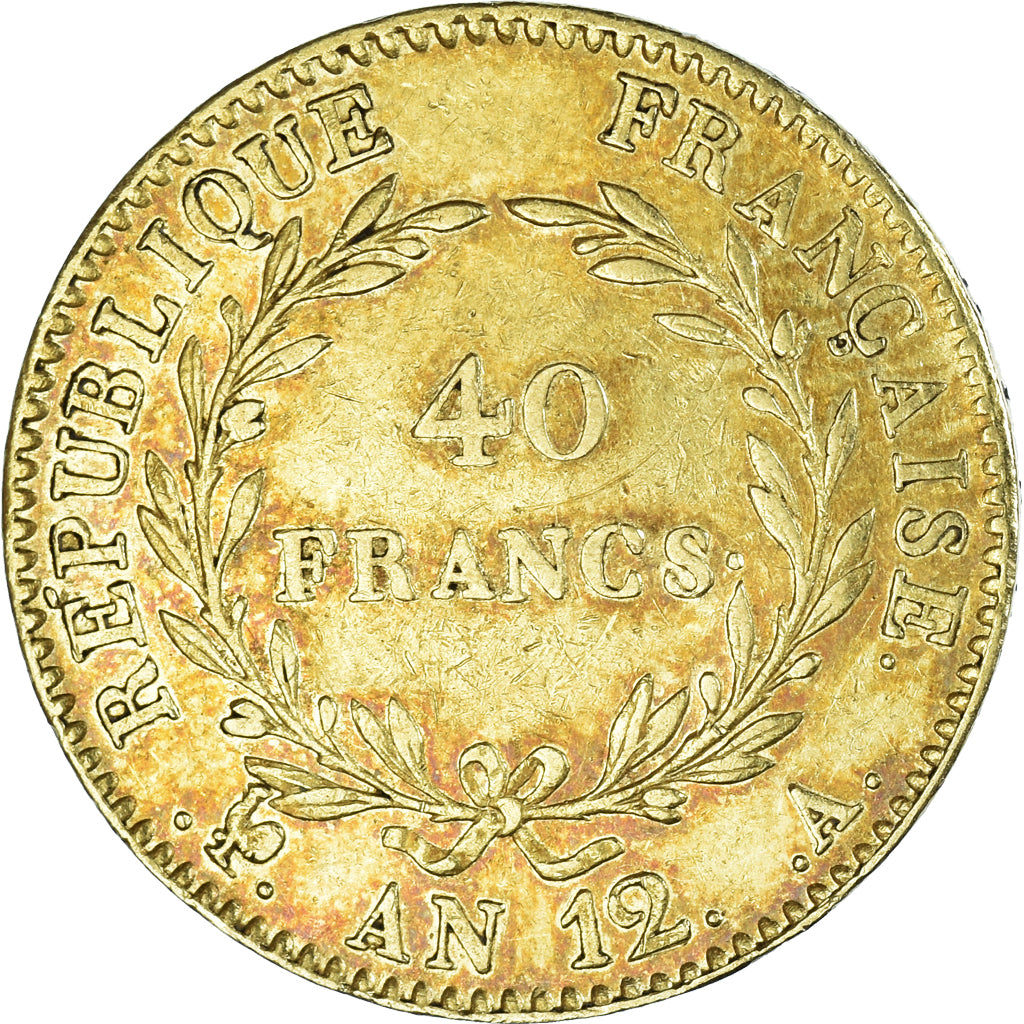 Moneta, Francia, Napoleon I, 40 Francs, An 12, Paris, MB+, Oro, Gadoury:1080