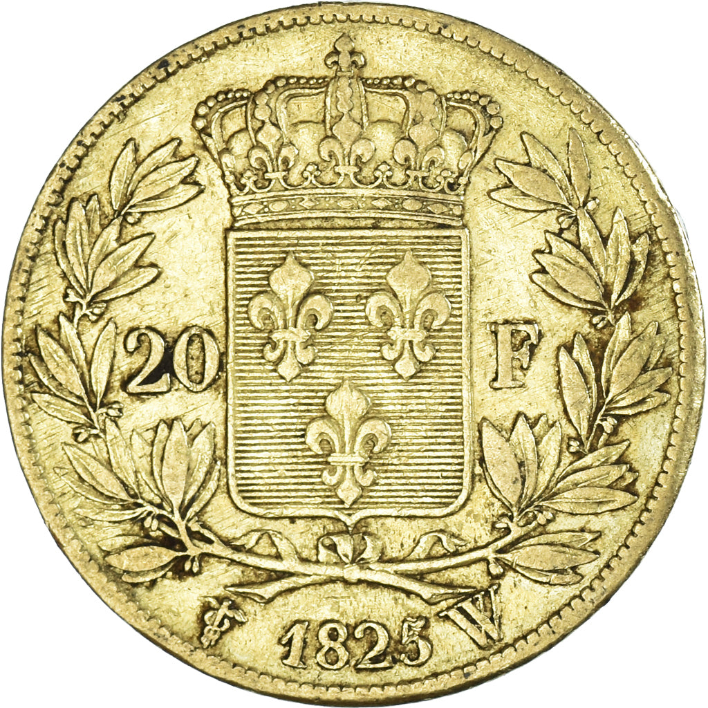 Moeda, França, Charles X, 20 Francs, 1825, Lille, VF(30-35), Dourado, KM:726.4