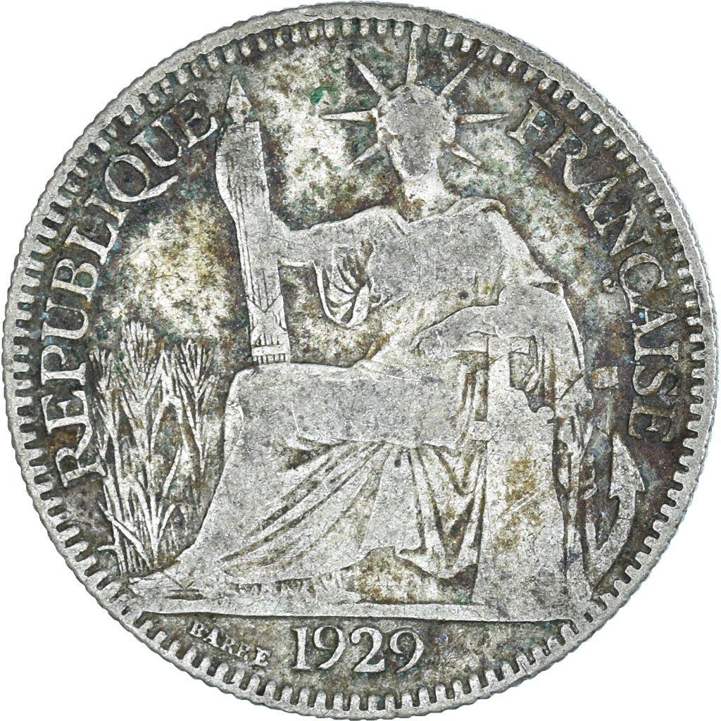 Moneda, INDOCHINA FRANCESA, 10 Cents, 1929, Paris, BC+, Plata, KM:16.1