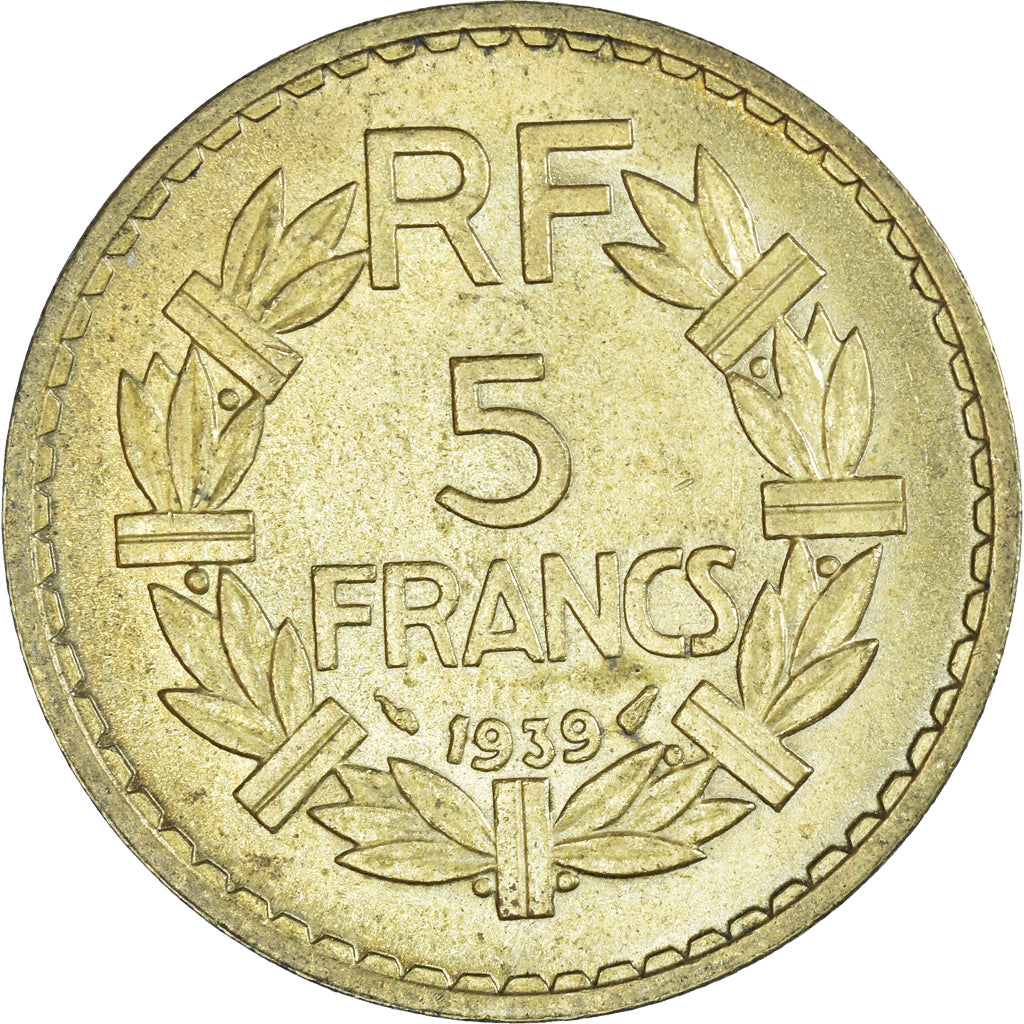 Moneta, Francja, Lavrillier, 5 Francs, 1939, EF(40-45), Aluminium-Brąz