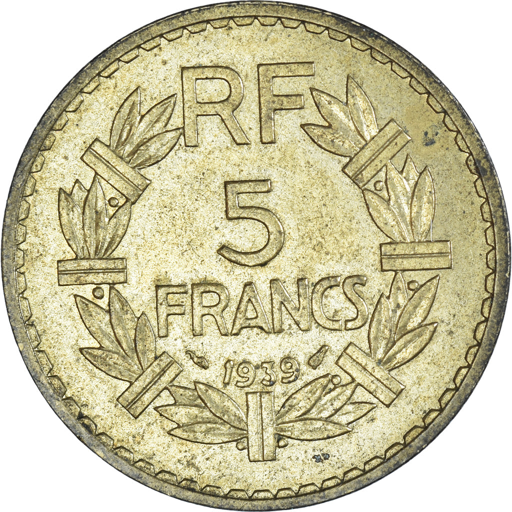 Moneta, Francja, Lavrillier, 5 Francs, 1939, EF(40-45), Aluminium-Brąz