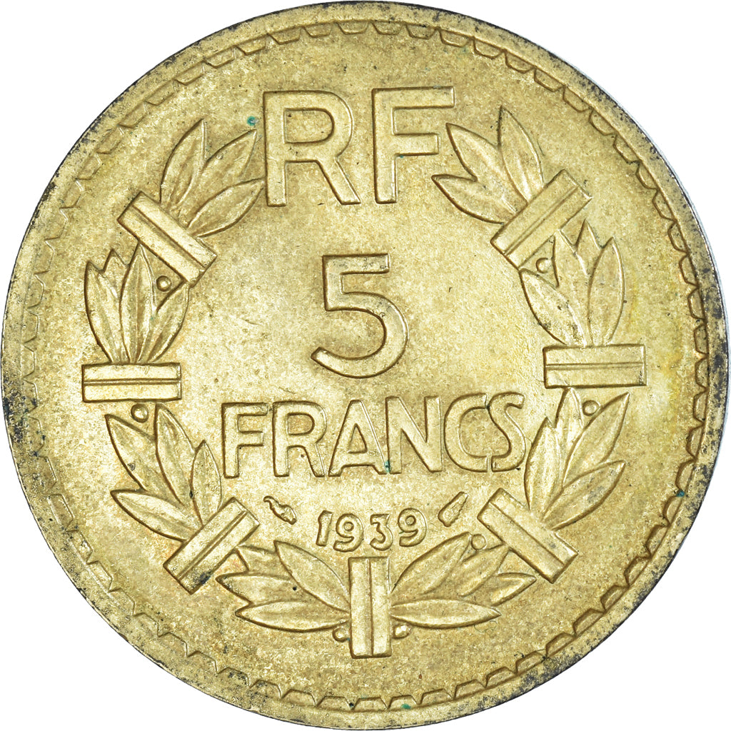 Moeda, França, Lavrillier, 5 Francs, 1939, Paris, VF(20-25), Alumínio-Bronze