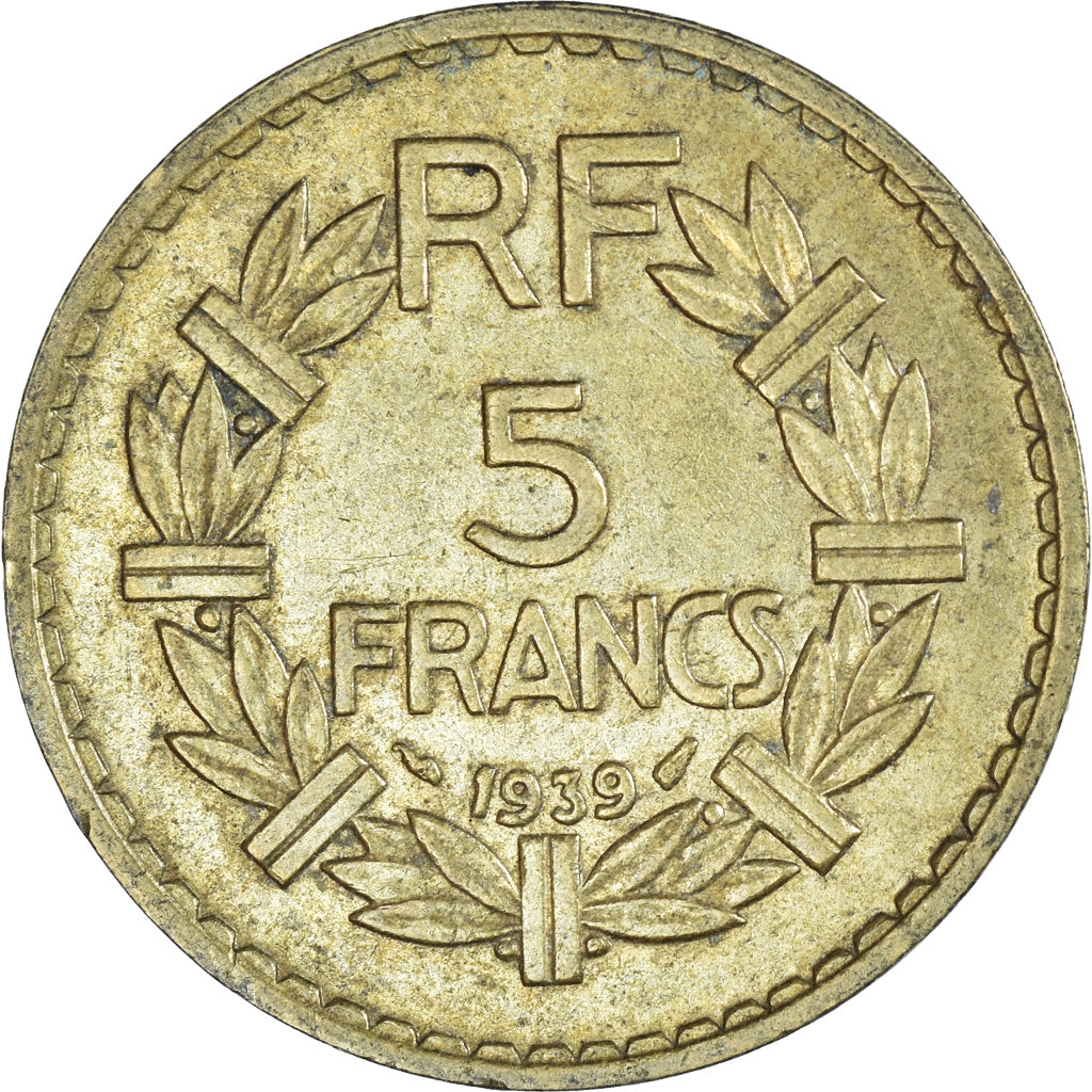 Moeda, França, Lavrillier, 5 Francs, 1939, Paris, VF(20-25), Alumínio-Bronze
