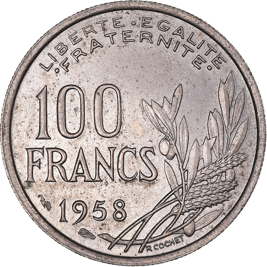 Munten, Frankrijk, Cochet, 100 Francs, 1958, ZF, Cupro-nikkel, KM:919.1