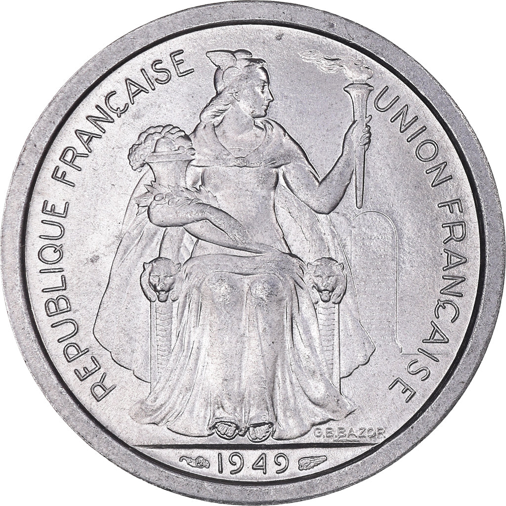 Coin, New Caledonia, 2 Francs, 1949, Paris, MS(63), Aluminum