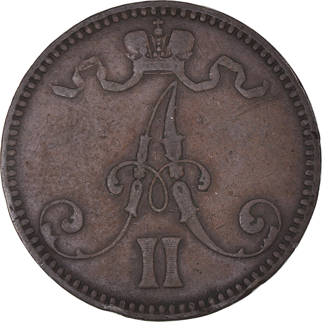 Coin, Finland, Alexander II, 5 Pennia, 1867, EF(40-45), Copper, KM:4.1