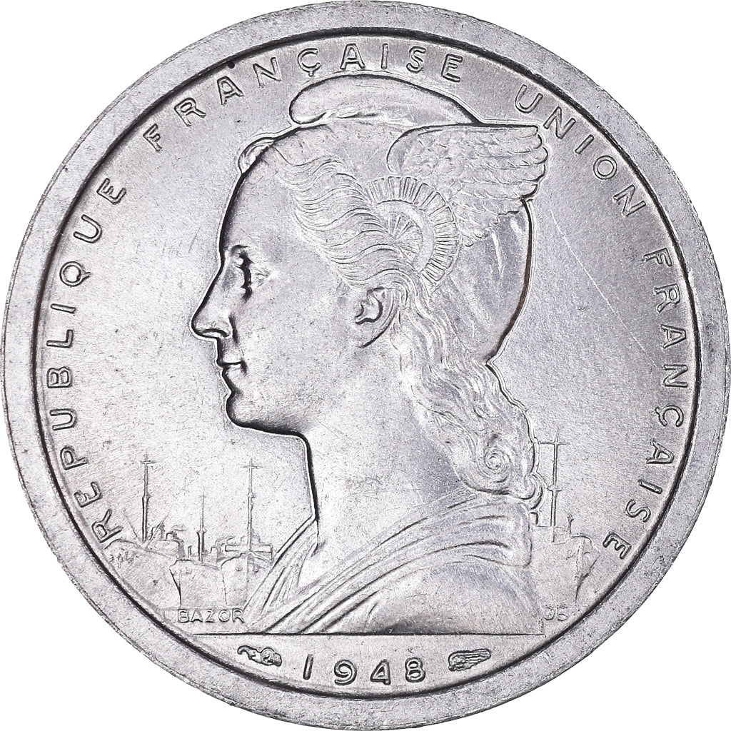 Coin, Cameroon, 2 Francs, 1948, Paris, MS(63), Aluminum, KM:9