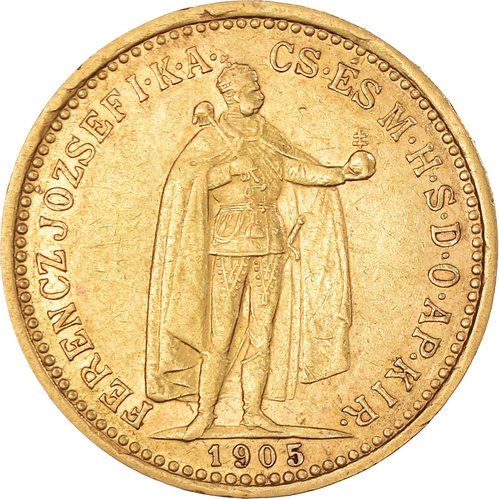 Coin, Hungary, Franz Joseph I, 10 Korona, 1905, Kormoczbanya, AU(55-58), Gold