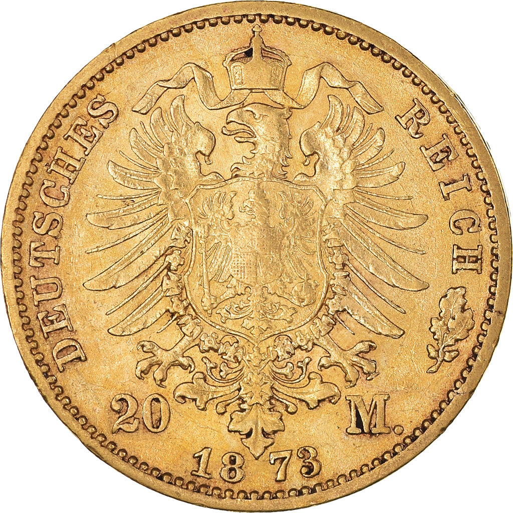 Coin, German States, SAXONY-ALBERTINE, Johann, 20 Mark, 1873, Muldenhütten