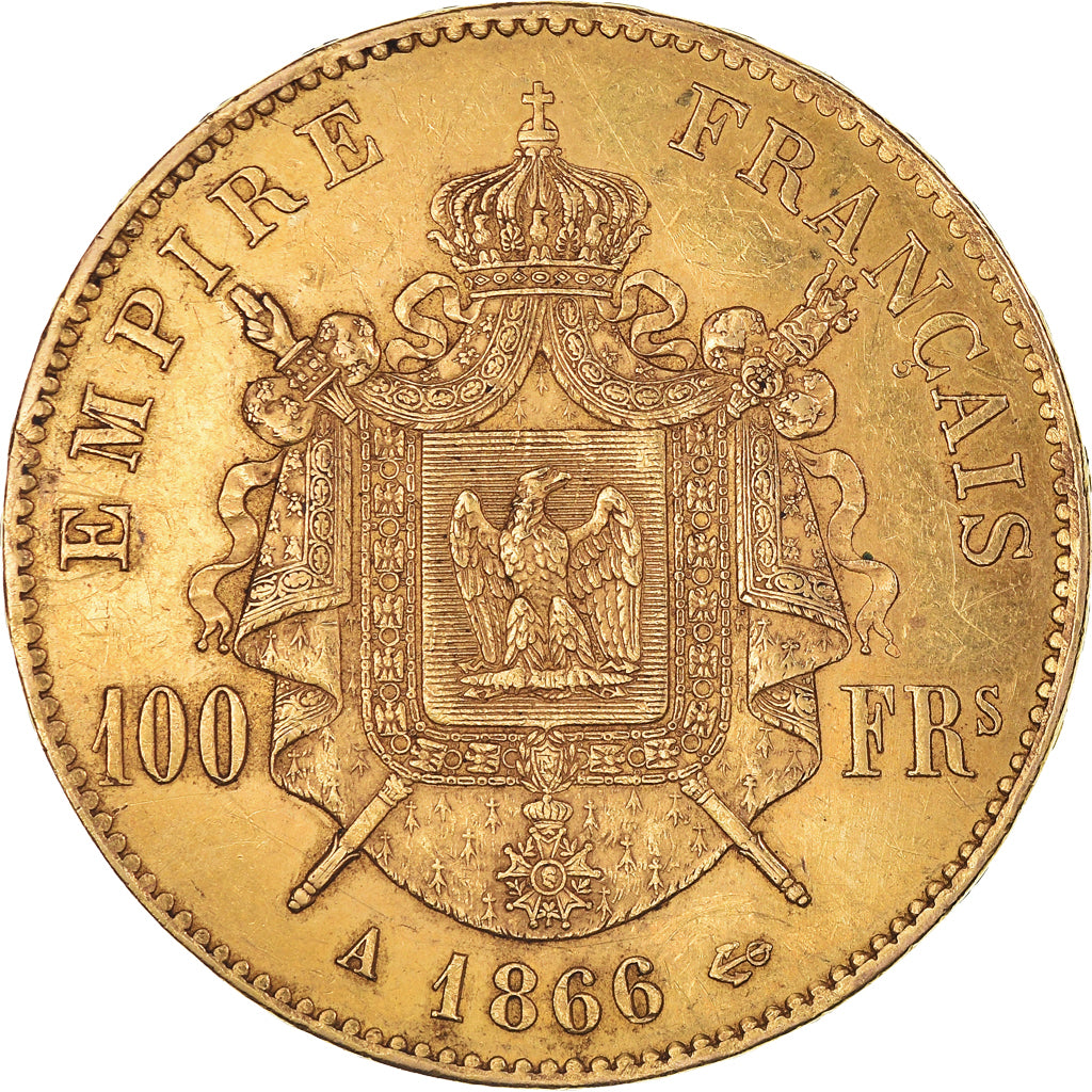 Coin, France, Napoleon III, 100 Francs, 1866, Paris, AU(50-53), Gold, KM:802.1