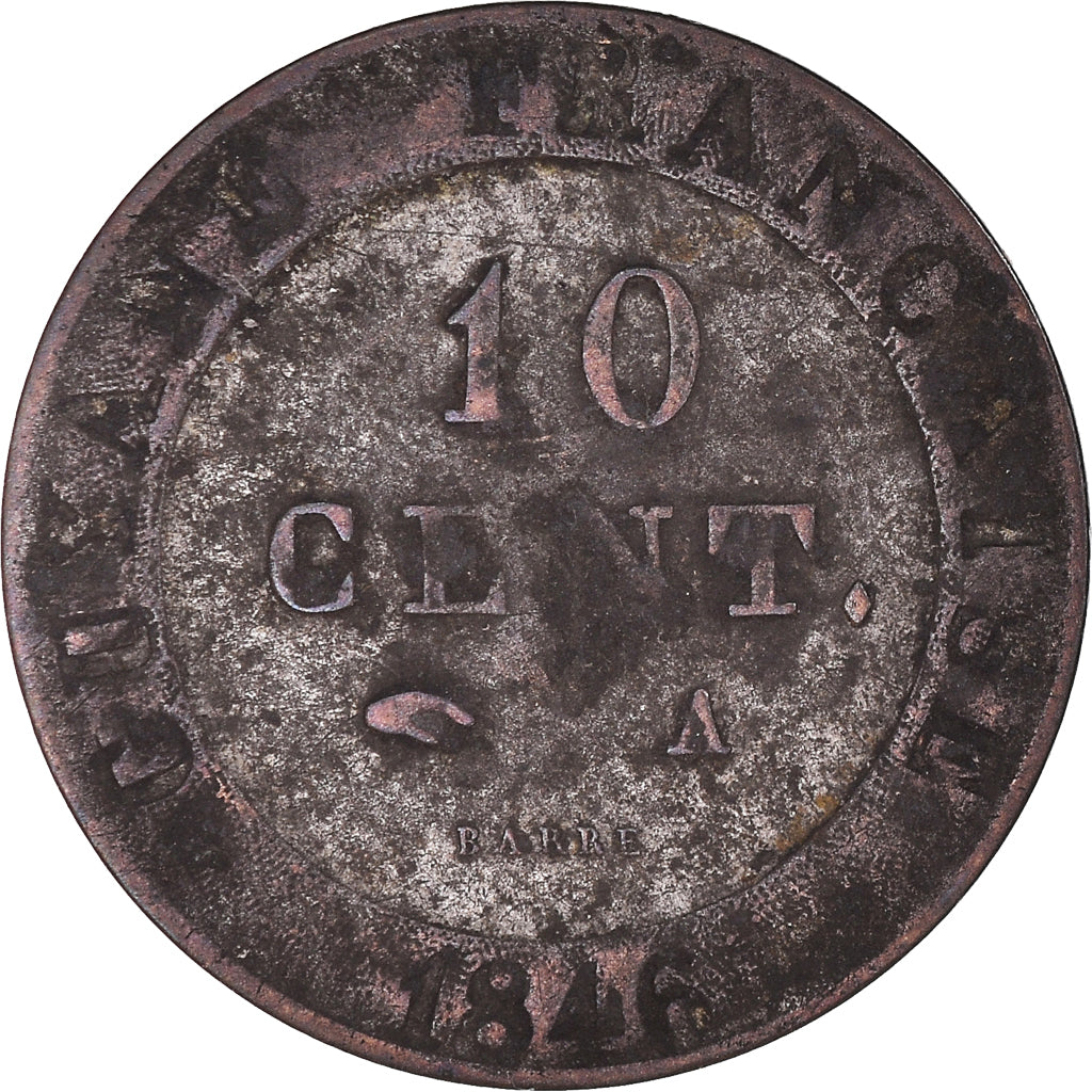 Coin, FRENCH GUIANA, Louis-Philippe, 10 Centimes, 1846, Paris, VF(20-25)