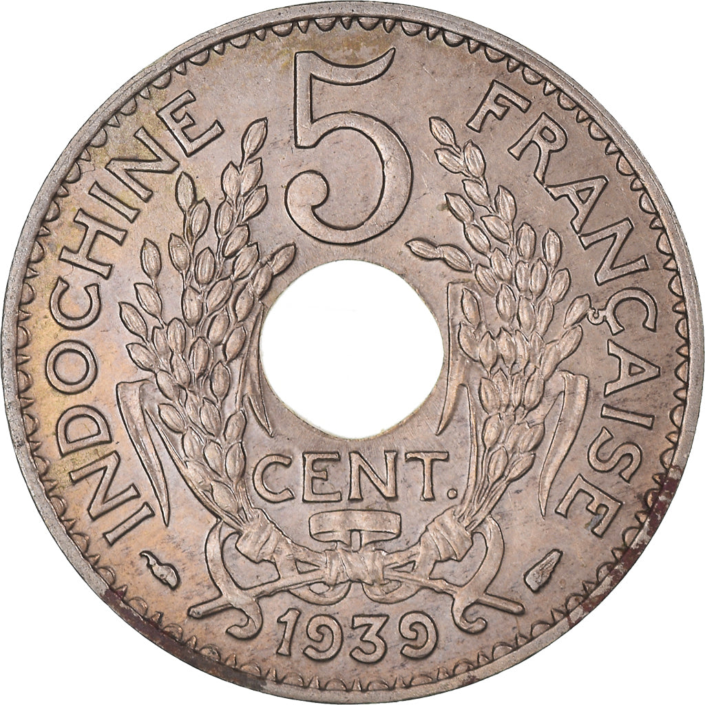 Münze, FRENCH INDO-CHINA, 5 Cents, 1939, Paris, SS+, Nickel-brass, KM:18.1a