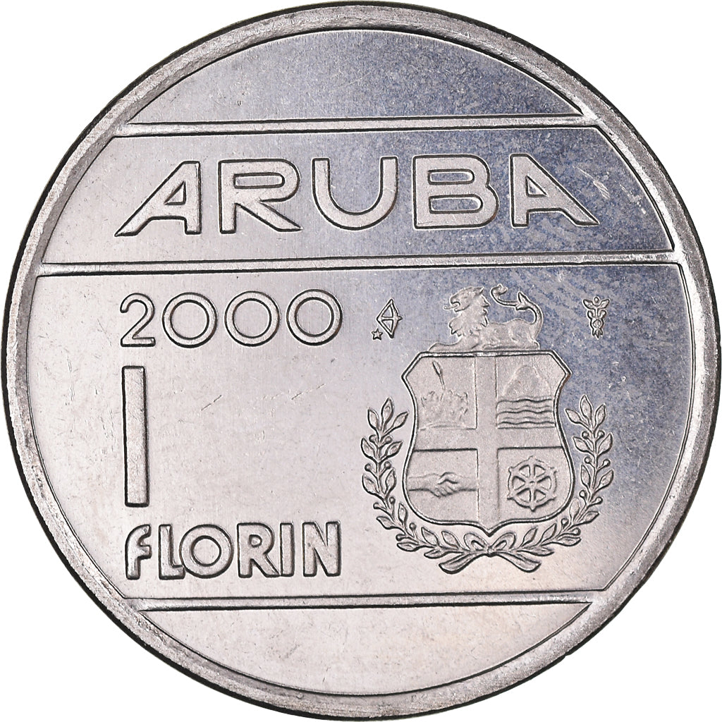 Coin, Aruba, Beatrix, Florin, 2000, Utrecht, AU(55-58), Nickel Bonded Steel