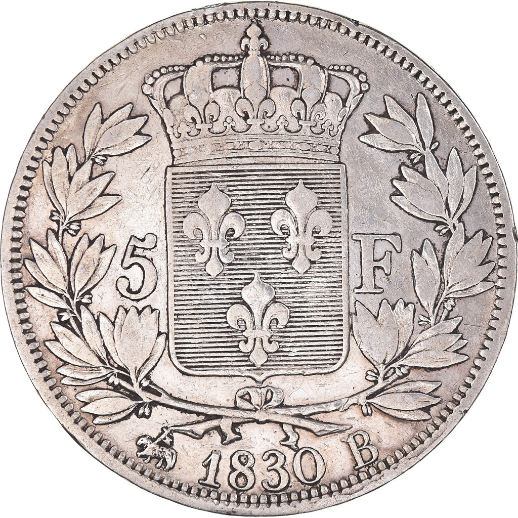 Coin, France, Charles X, 5 Francs, 1830, Rouen, EF(40-45), Silver, KM:728.2