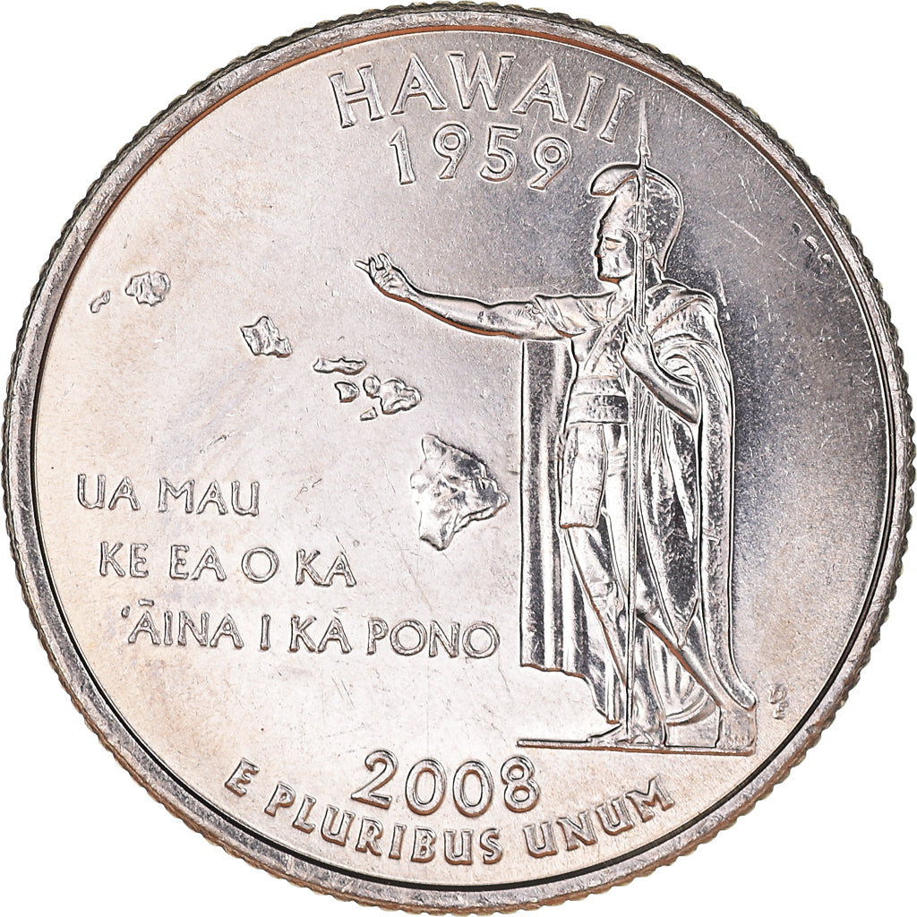 Coin, United States, Quarter Dollar, Quarter, 2008, U.S. Mint, Denver, Hawaii
