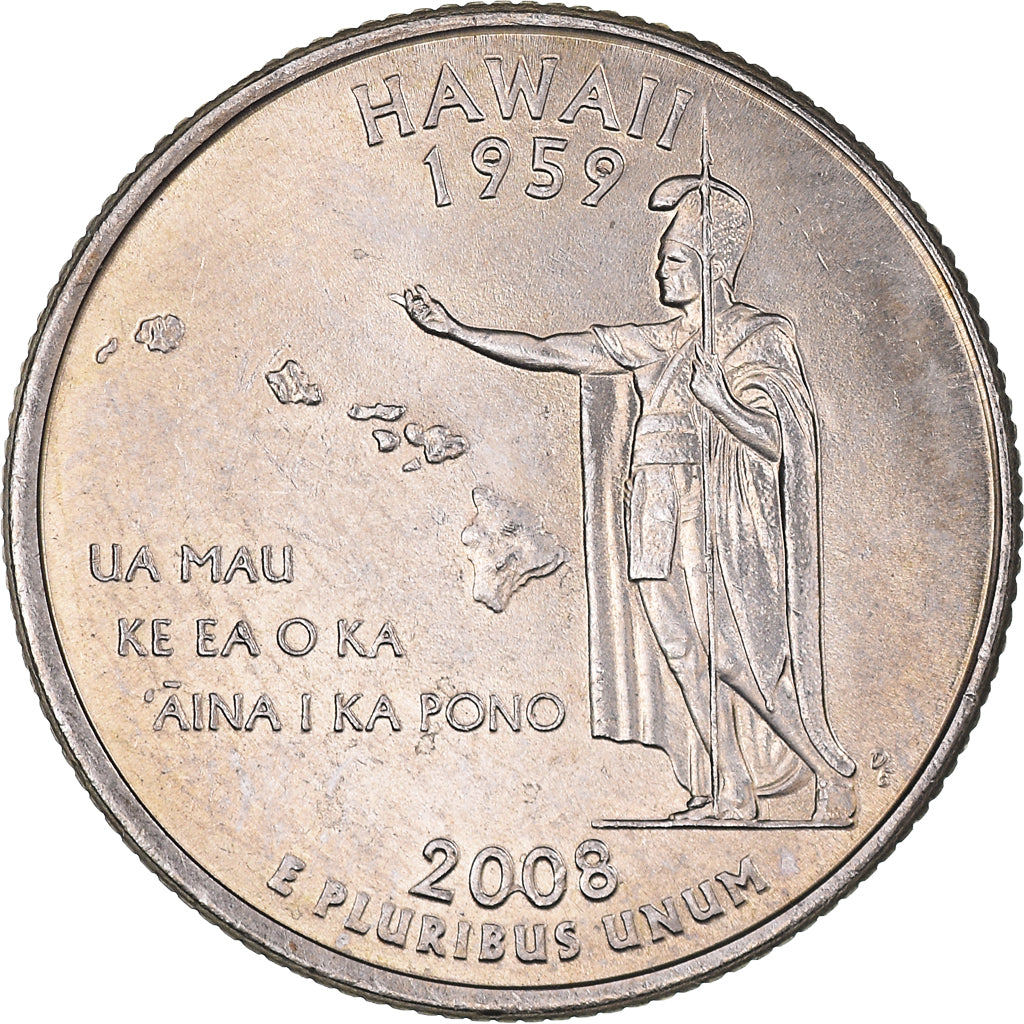 Coin, United States, Quarter Dollar, Quarter, 2008, U.S. Mint, Denver, Hawaii