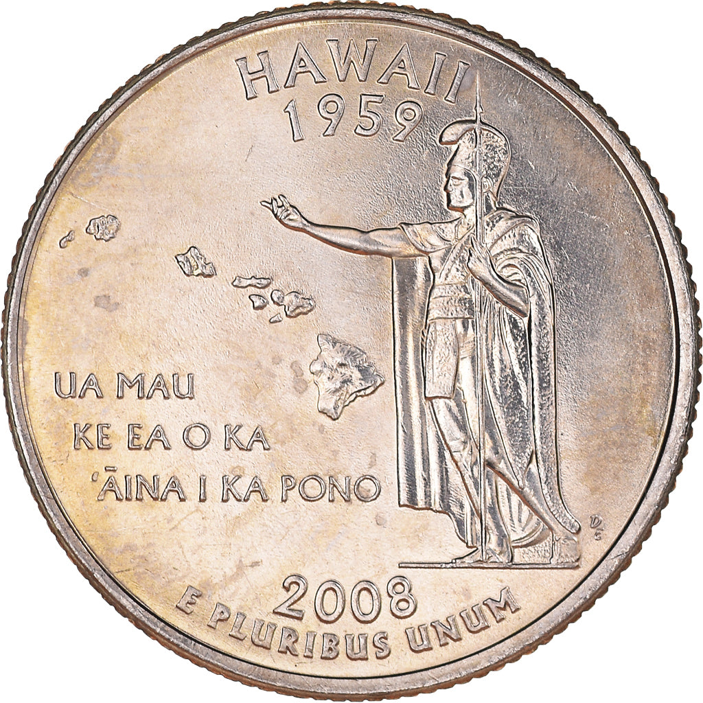 Coin, United States, Quarter Dollar, Quarter, 2008, U.S. Mint, Denver, Hawaii