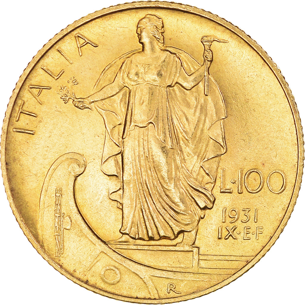 Coin, Italy, Vittorio Emanuele III, 100 Lire, 1931, Rome, MS(63), Gold, KM:72